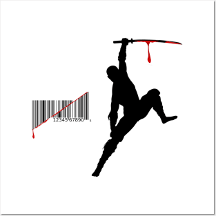 ninja slicing a bar code with a katana Posters and Art